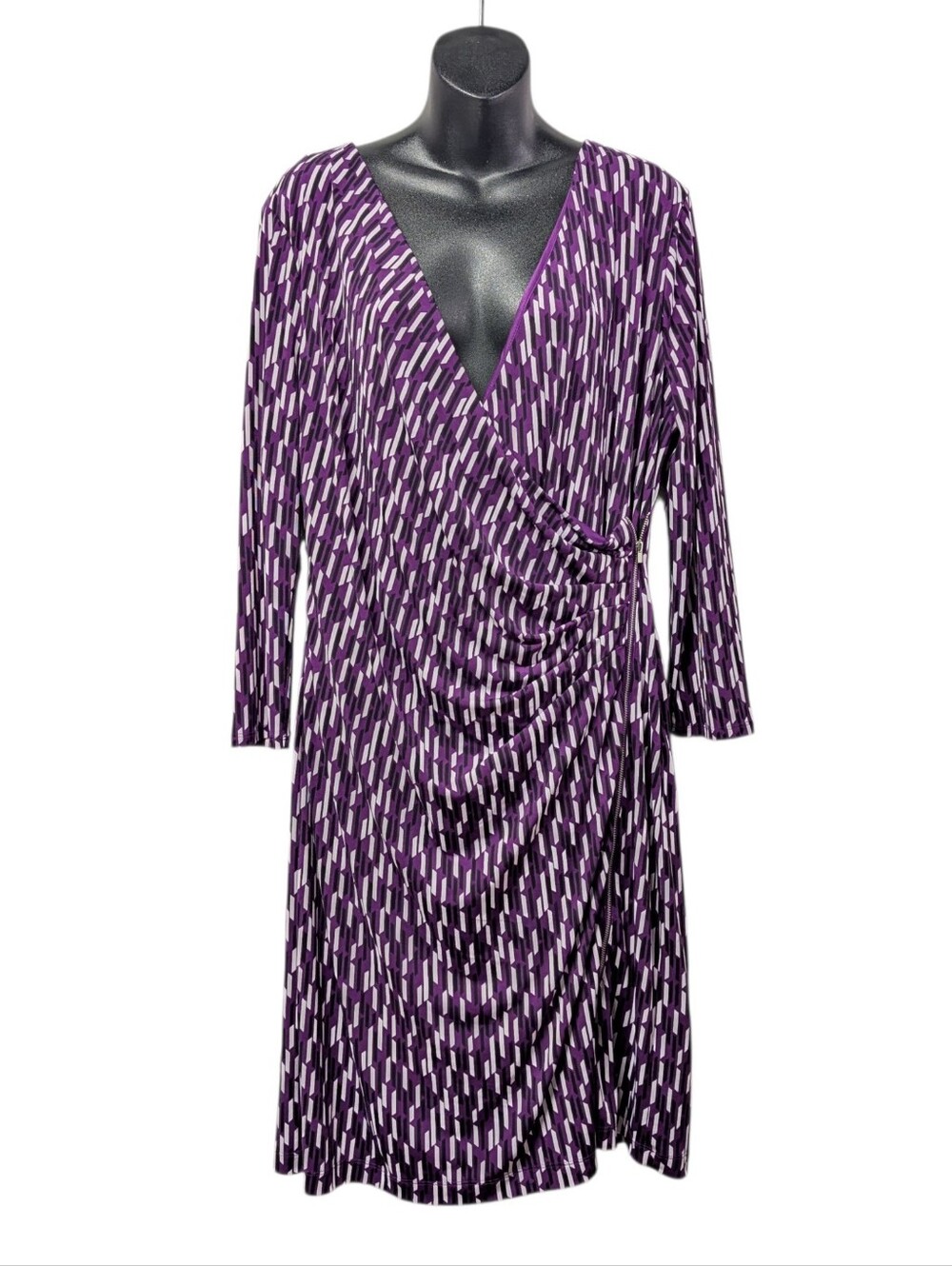 41 Hawthorn Womens 2XL Purple Geo Wrap Dress 3/4 Sleeve VNeck Lined Stretch NWT